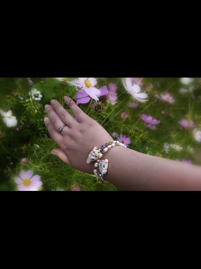 Браслет с жемчугом и хрустальными бусинами "Однажды в сказке. Козочка и Барашек"