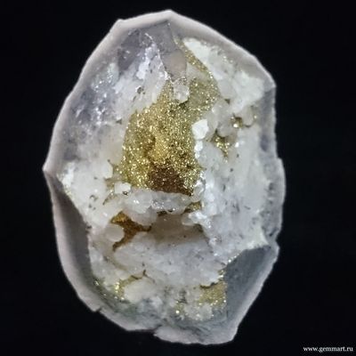 Пирит -"спектропирит", кальцит в полости конкреции. Россия. 55*45*38мм