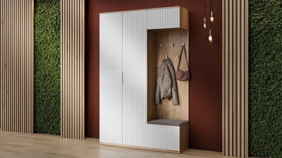 Композиция Прихожей ХИЛТОН Дуб Крафт золотой/Белый матовый