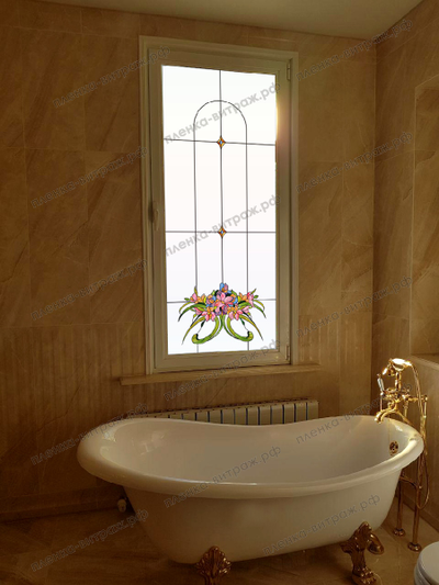 Витражная пленка, витражная пленка самоклеющаяся под заказ,пленочный витраж с цветочным рисунком