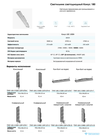 СВЕТИЛЬНИК СВЕТОДИОДНЫЙ КОНУС-180