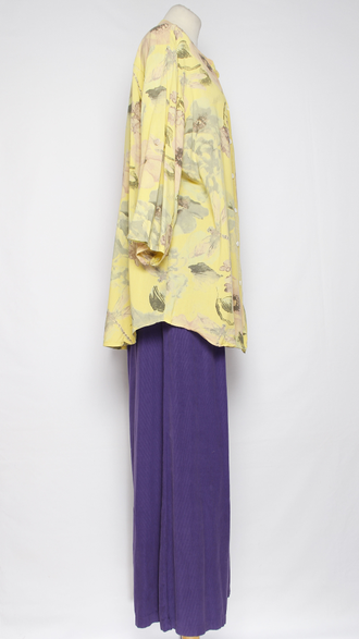 РУБАШКА БОХО "Карман планка пайетки" цветы белая, желтая, фуксия до р.52