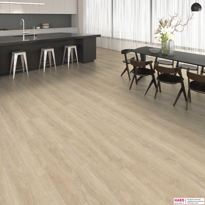 Декор ламината Haro Tritty 200 Aqua Дуб Элеганза Кремово-Белый 541559 в интерьере гостиной