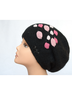 Берет черный из мохера с розами vizio 5174 фото