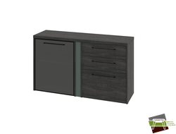 Тумба двухсекционная с дверью стеклянной в профиле левой и 3 ящиками 1454х424х838 G-681.02L_Дуб Шерман антрацит/Зеленый камень