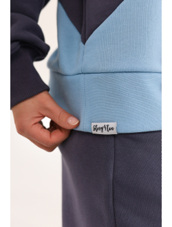 Свитшот  колорблок хлопковый велюр (небесный)