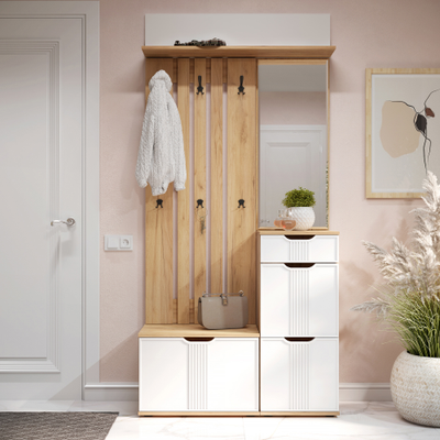 Композиция Прихожей ЭМИЛИЯ Дуб Крафт золотой/Меренга