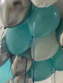 Шары белый, аквамарин, серебро 15 штук под потолок