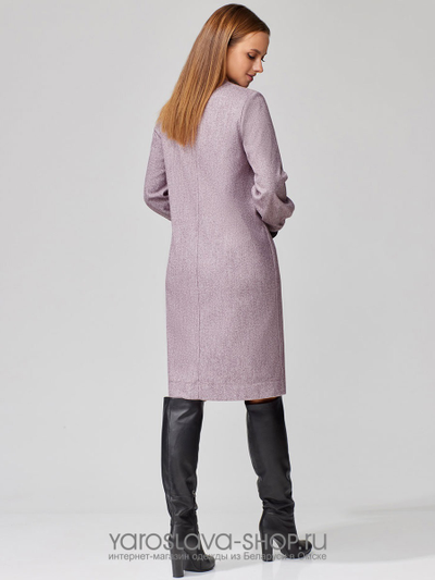 Сиреневое трикотажное платье с V- образным вырезом горловины