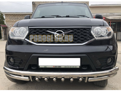 Защита переднего бампера тройная с защитой «акула» d60/60/42 для УАЗ Патриот 2014-