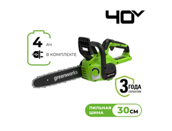 Цепная пила аккумуляторная Greenworks G40CS30IIK4