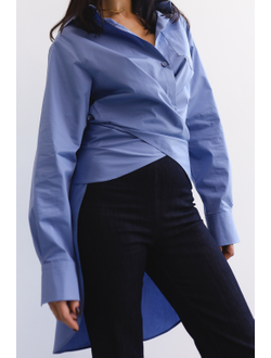 Рубашка из голубого итальянского хлопка с разрезами