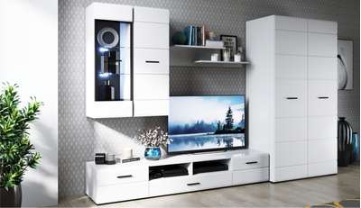 Гостиная Йорк с шкафом, белый, белый глянец