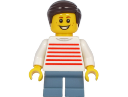 Boy - White Sweater with Red Horizontal Stripes, Sand Blue Short Legs, Dark Brown Hair, n/a (twn415)