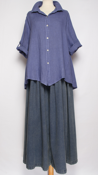 Рубашка лён "ПРЯМАЯ РАСКЛЕШЕННАЯ" джинс р.50-54