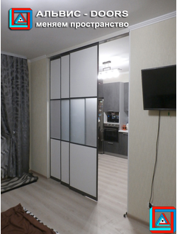 Перегородка-телескоп КАСКАД из 3-х створок в створе проема