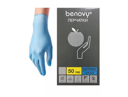 Перчатки нитриловые голубые Benovy, 50 пар