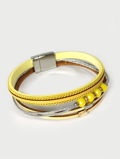 (АРТИКУЛ: 8732/22) БРАСЛЕТ ЖЕНСКИЙ, В ЖЕЛТЫХ ТОНАХ, СТРАЗЫ, КОЖА, НА МАГНИТЕ