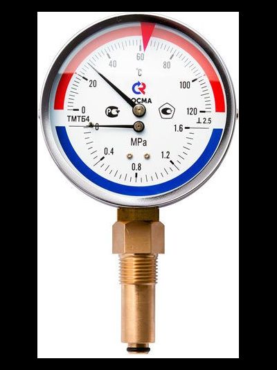 Термоманометр радиальный РОСМА 80х1/2 150С 1,6МПа ТМТБ-31Р.1 шток 46мм (нижнее радиальное подкл.)