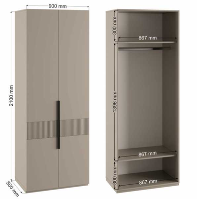 Ника Шкаф 2-х ств. 900*2100*500 (мдф бежевый мат-05 / лдсп кашемир)