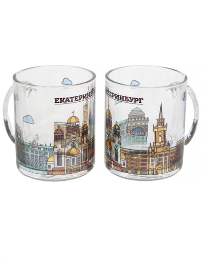 Стеклянная кружка с символикой Екатеринбурга, разные виды