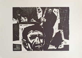 "Над павшим героем" линогравюра Ivo Schurman 1964 год