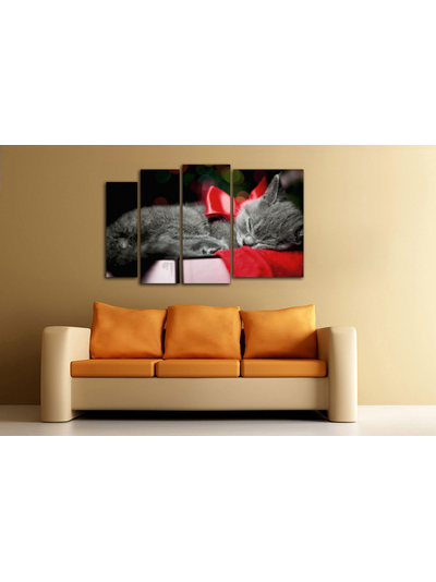 Модульная картина "Кот с красным бантиком"