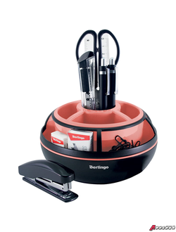 Настольный органайзер Berlingo "Instinct", 9 предметов, вращающийся, черный/фламинго. MOn_09113