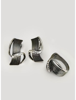 (АРТИКУЛ: 6835/53) КОМПЛЕКТ ЖЕНСКИЙ (СЕРЬГИ+КОЛЬЦО), ТЕМНО-СЕРЫЙ МЕТАЛЛ, СТРАЗЫ