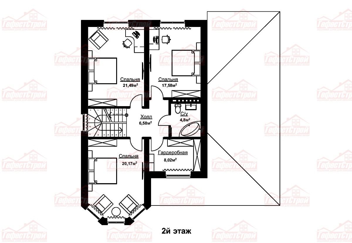 План второго этажа двухэтажного дома под ключ по ипотеке