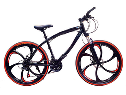 Велосипед на литых дисках 26" (21скорость, сталь, дисковые) черный-красный