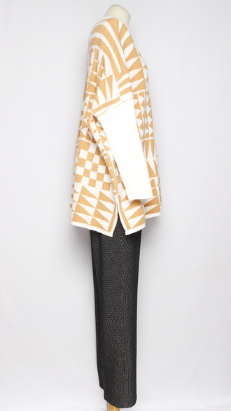 Джемпер объёмный "МЕКСИКА" серый, оранжевый р.46-54