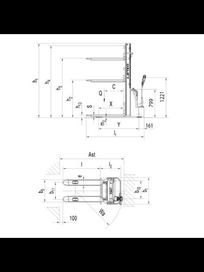 Самоходный Штабелер AX 1025E OXLIFT 3000 мм 1500 кг