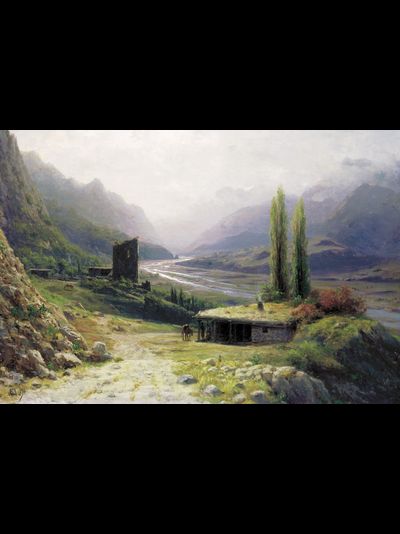 Картина обогреватель, репродукция Льва Лагорио Кавказское ущелье