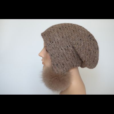 Ореховая женская шапка ушанка с помпонами Vizio 6924