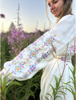 Платье-рубашка «Процветание» белый лён