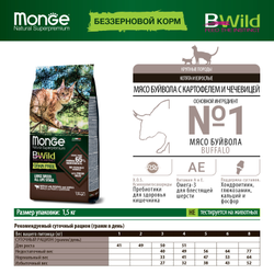 Monge BWild Grain Free (Монж) корм беззерновой для котят и крупных кошек, из мяса буйвола 1,5 кг