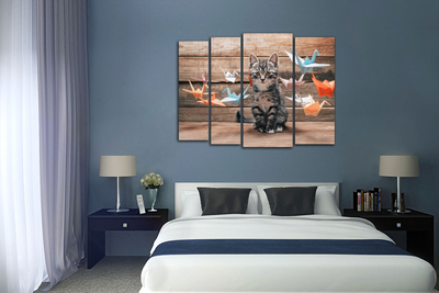 Модульная картина "Грустный котик и оригами"