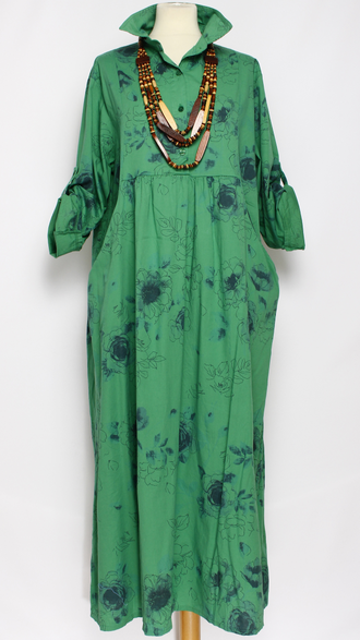 Платье - рубашка "РОЗЫ СИНИЕ" бежевое ,джинс, зелёное, роза, серое, хаки