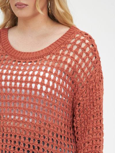Джемпер-сетка вязанный с рукавом 3/4, цвет- мокко, терракот