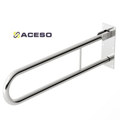 Поручень откидной для унитаза,  длина 800 мм настенный для унитаза двойной с фиксатором к стене