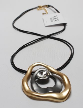 Подвеска "Гнутые кольца и камень" золото и темный металл