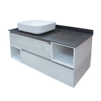 Тумба-умывальник "Прага-120" дуб белый с графитовой столешницей, с раковиной COMFORTY T-Y9378