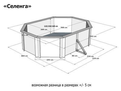 Деревянный морозоустойчивый бассейн "Селенга" 500 х 370 х 145 см Кристалл