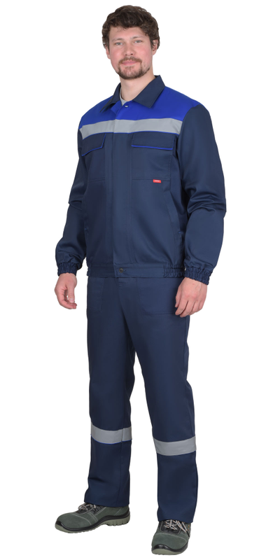 Костюм МАСТЕР летний: куртка, брюки, темно-синий с васильковой отделкой