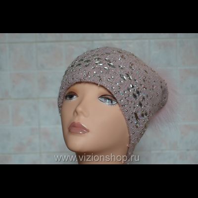 Модная женская шапка с помпоном Vizio Визио Италия 5930 розовая