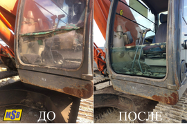 Монтаж стекол на экскаватор Hitachi ZX 330