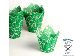 Форма для выпечки "Тюльпан", зеленый с белыми кольцами, 5 х 8 см, 10 шт