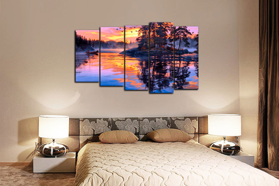 Модульная картина "Рассвет над тайгой"