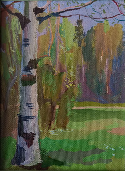 "Лесная дорога" картон масло Абрамян В.А. 1997 год